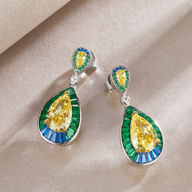 Fashion Jewelry Earrings Women Yellow Cubic Zirconia 925 Silver Drop Earrings