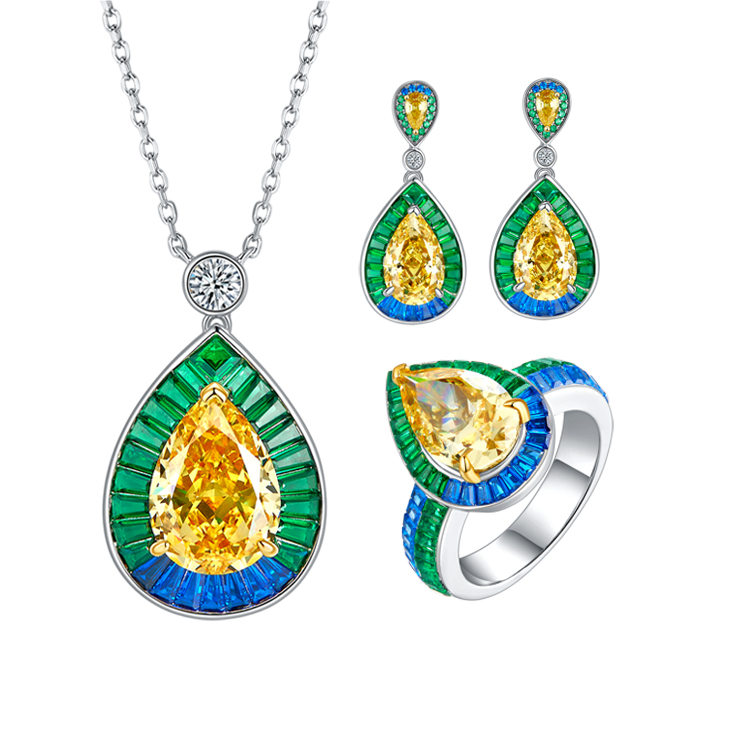 Fashion Jewelry Earrings Women Yellow Cubic Zirconia 925 Silver Drop Earrings