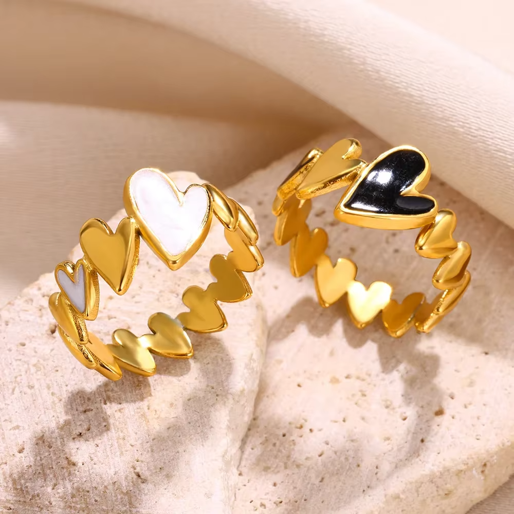 Vintage Heart Gold Plated Stainless Steel Rings – Romantic Adjustable Fashion Jewelry for Women