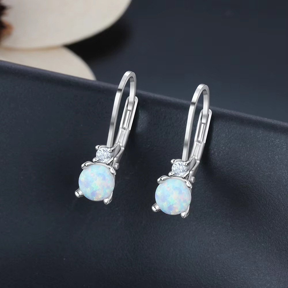 Fashion Simple Ear Hook Earrings 925 Sterling Silver Round Opal Hoop Earrings for Women Fine Jewelry Party Accessories