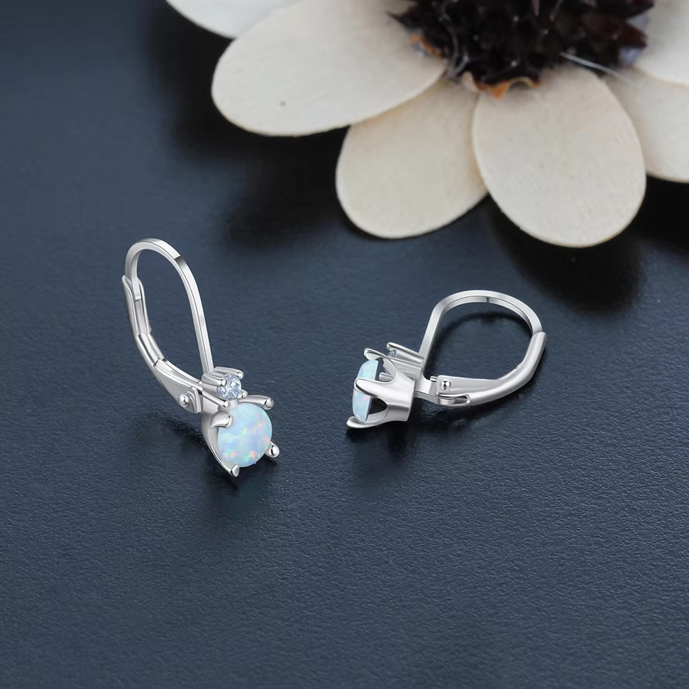 Fashion Simple Ear Hook Earrings 925 Sterling Silver Round Opal Hoop Earrings for Women Fine Jewelry Party Accessories