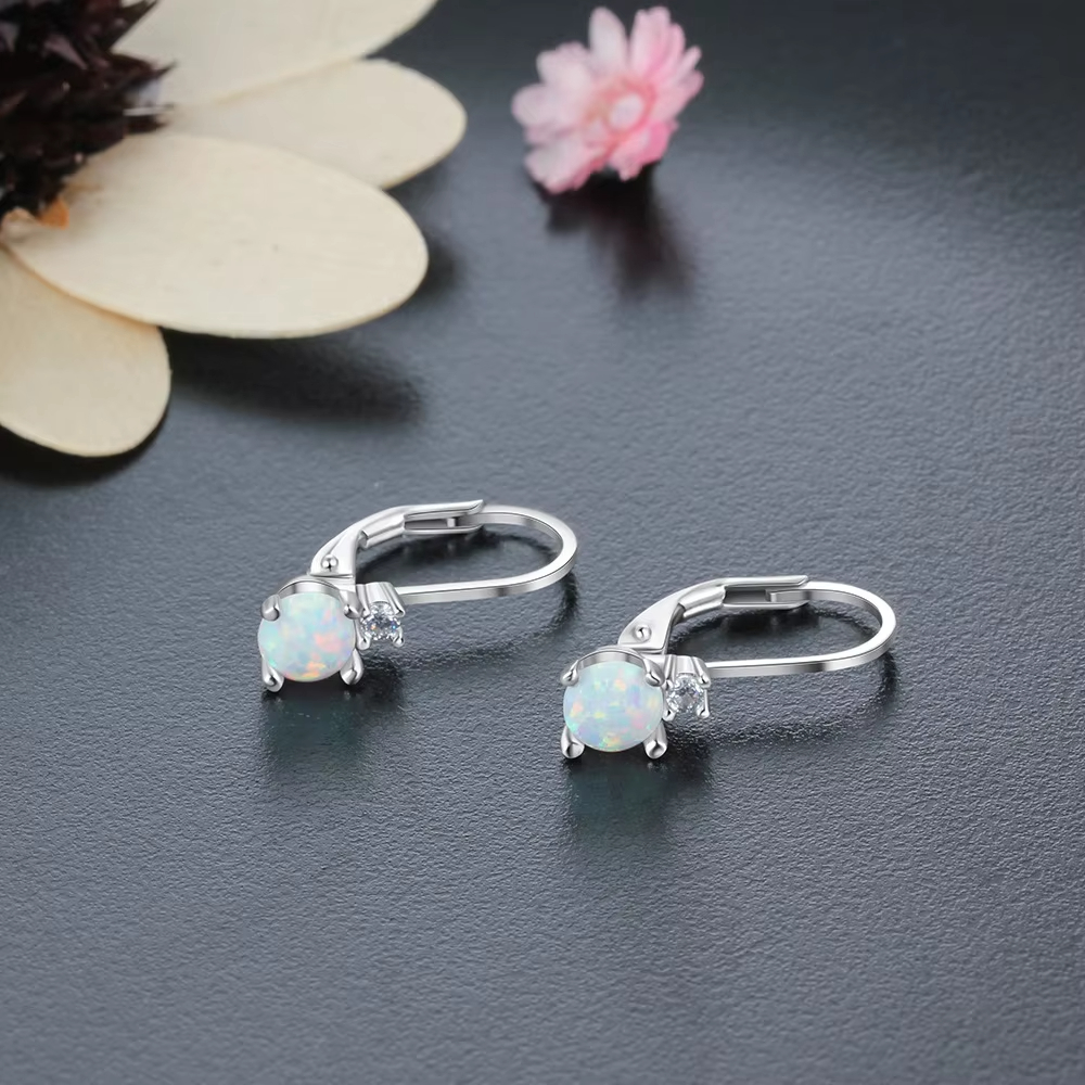 Fashion Simple Ear Hook Earrings 925 Sterling Silver Round Opal Hoop Earrings for Women Fine Jewelry Party Accessories