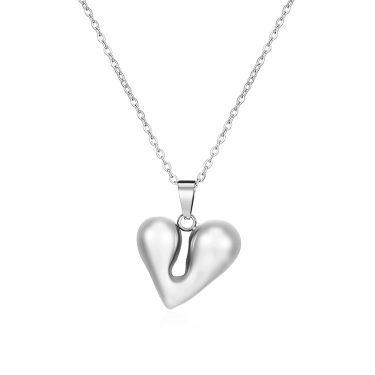 Fashionable Stainless Steel Heart Pendant Necklace with Diamond and Link Chain High-End Gold-Plated Women's Luxury Necklace