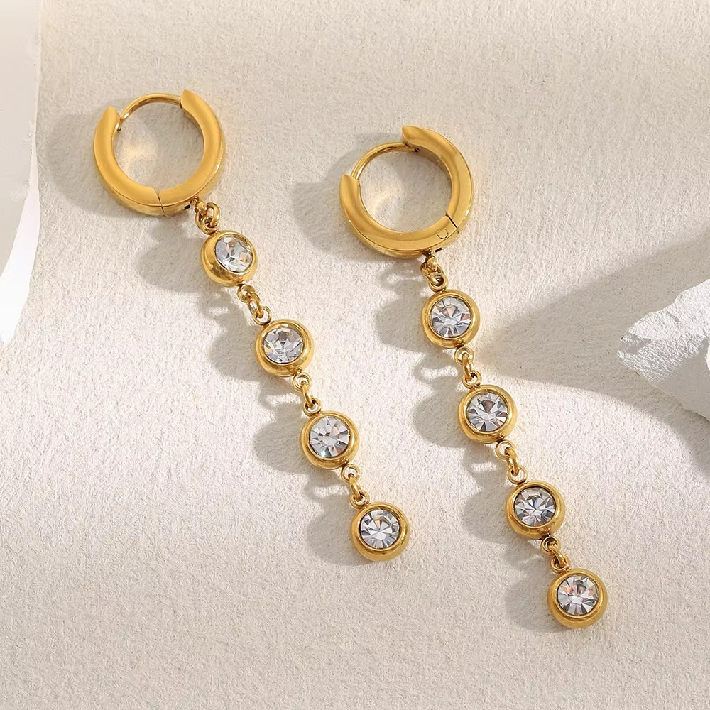Fashionable and Luxurious Stainless Steel Design Zircon Earrings with a High-end Feel