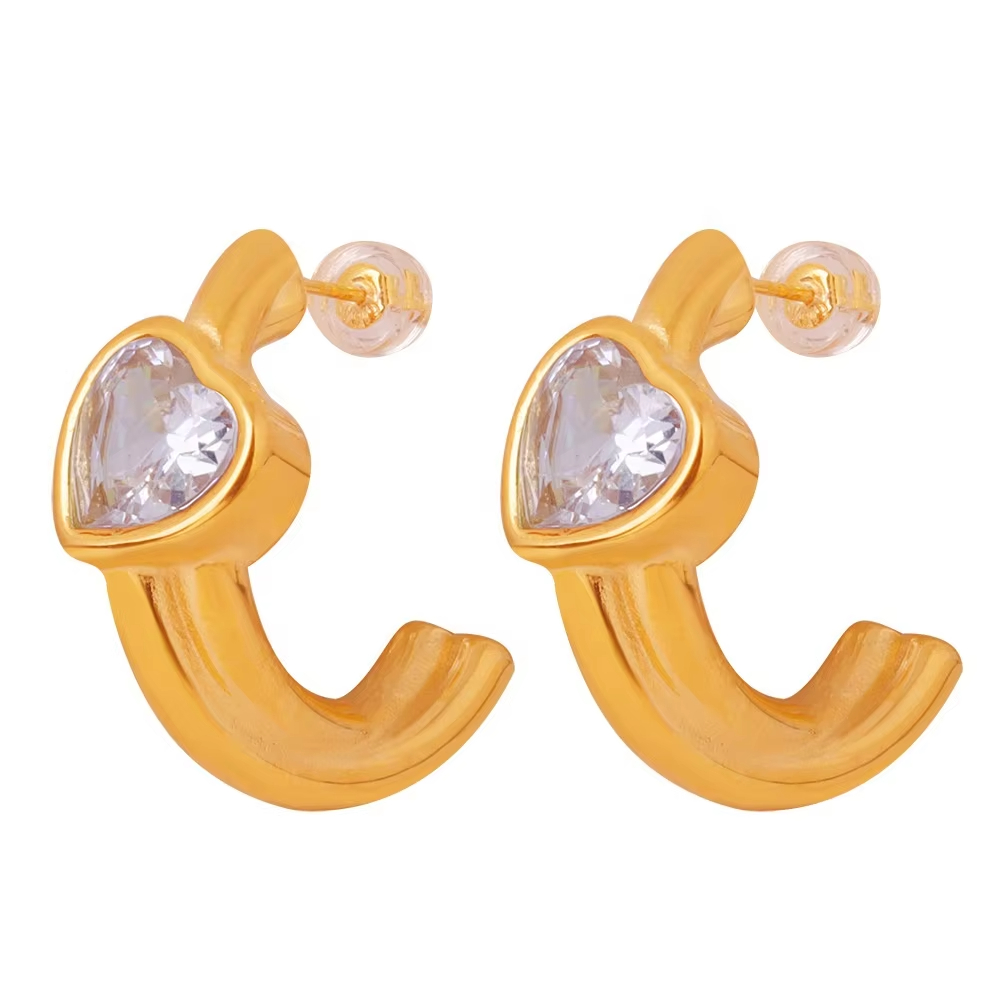 Fashionable and Luxurious Stainless Steel Heart-shaped Design with Zircon Earrings, High-end and Romantic Jewelry