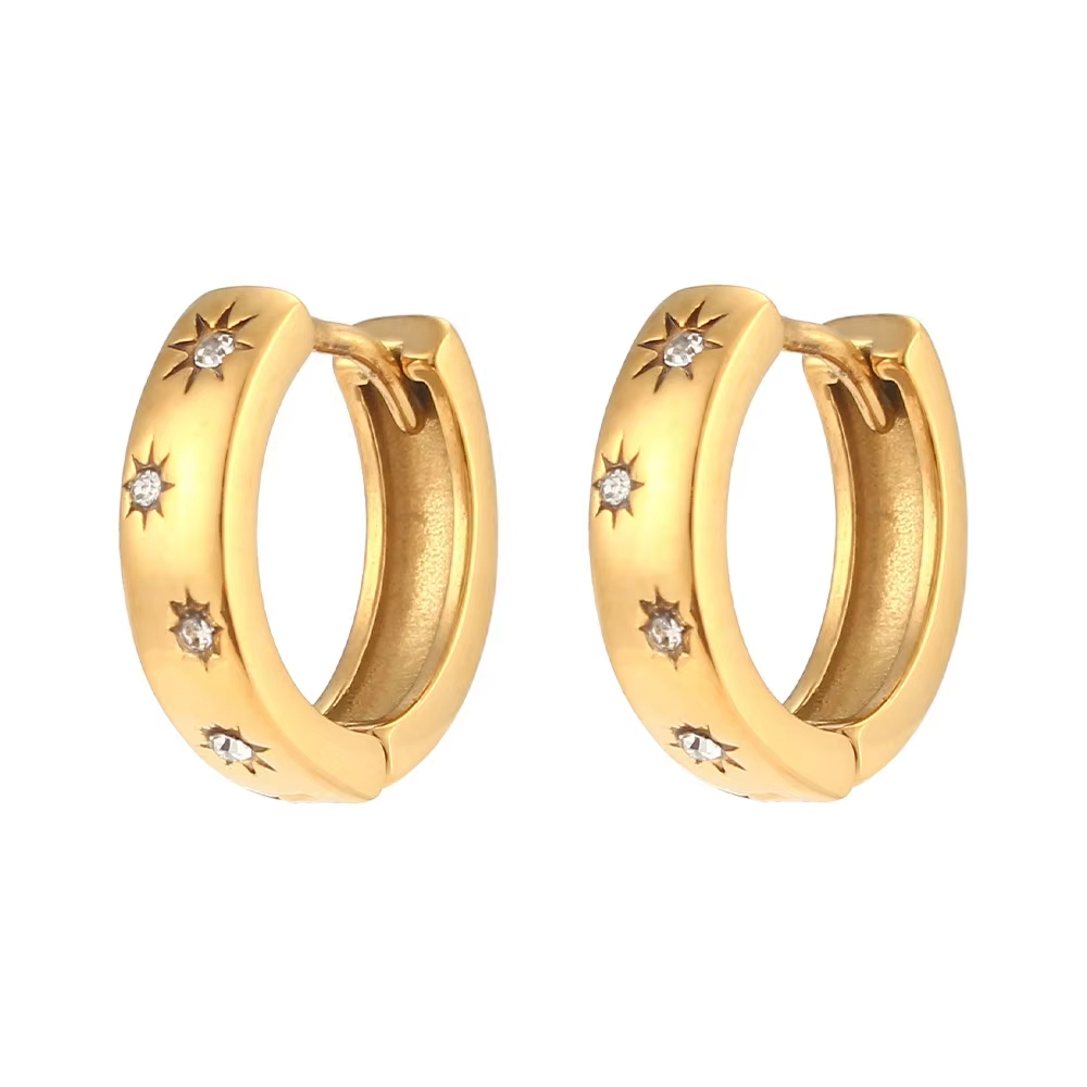Fashionable and Luxurious Stainless Steel Small Sun Zircon Design Earrings, High-end and Romantic Jewelry