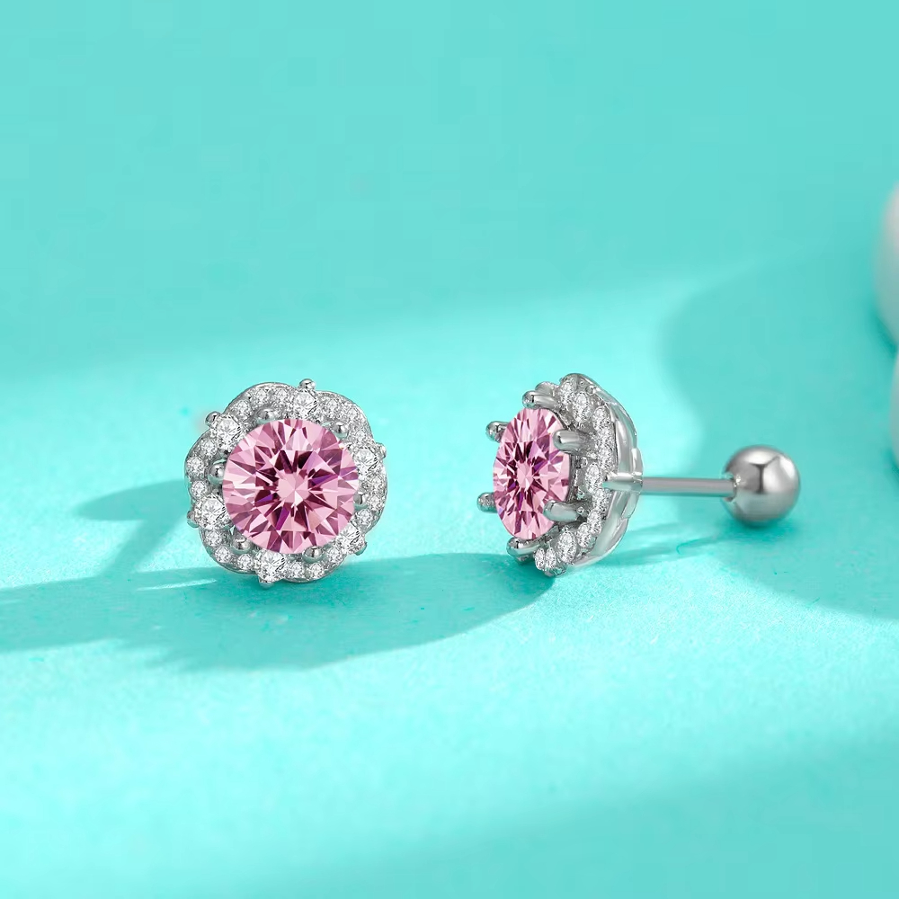 Fast Shipping Hip Hop Unisex 925 Sterling Silver Color 1Ct Moissanite Earrings for Men and Women Flower Round Moissanite Earring