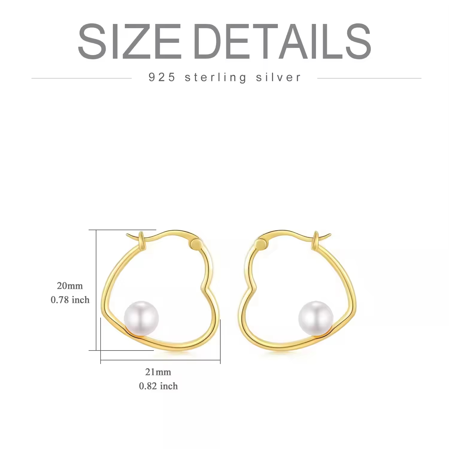 Fine Jewelry 925 Sterling Silver Freshwater Pearl & Gold Plated Heart Hoop Earrings for Women
