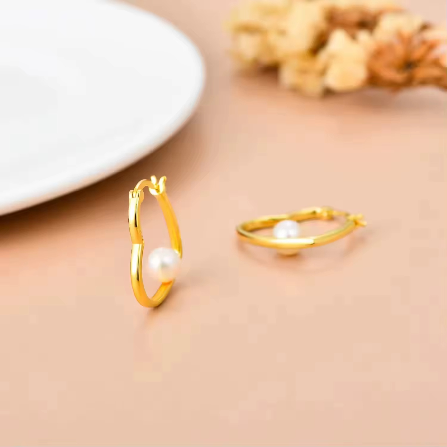 Fine Jewelry 925 Sterling Silver Freshwater Pearl & Gold Plated Heart Hoop Earrings for Women