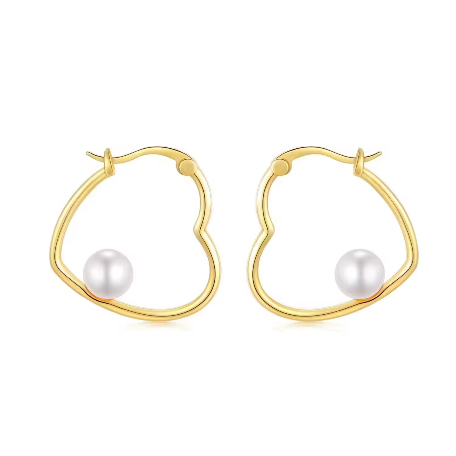 Fine Jewelry 925 Sterling Silver Freshwater Pearl & Gold Plated Heart Hoop Earrings for Women