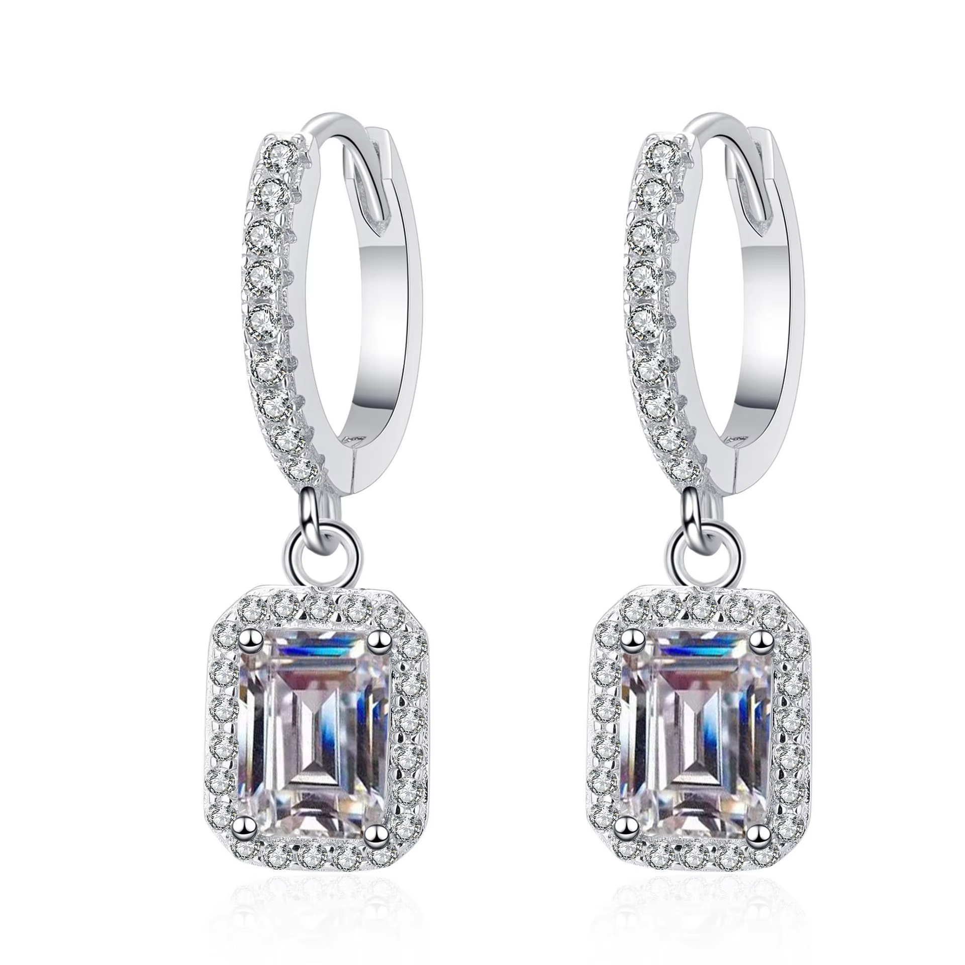 Fine Jewelry 925 Sterling Silver Hoop Drop Earrings with Zircon Elegant Style for Women