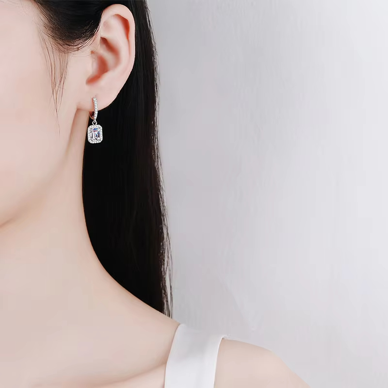 Fine Jewelry 925 Sterling Silver Hoop Drop Earrings with Zircon Elegant Style for Women