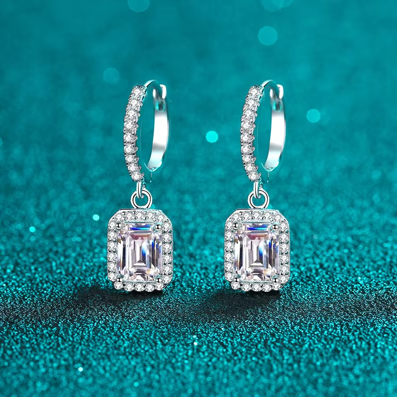 Fine Jewelry 925 Sterling Silver Hoop Drop Earrings with Zircon Elegant Style for Women