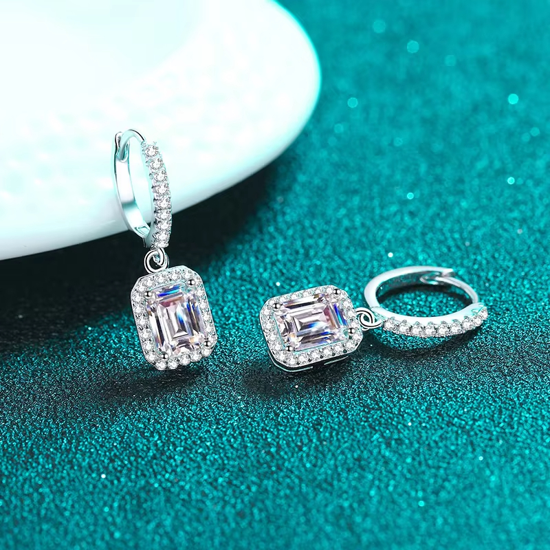 Fine Jewelry 925 Sterling Silver Hoop Drop Earrings with Zircon Elegant Style for Women