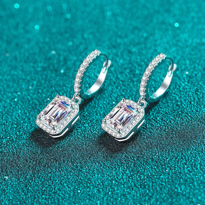 Fine Jewelry 925 Sterling Silver Hoop Drop Earrings with Zircon Elegant Style for Women