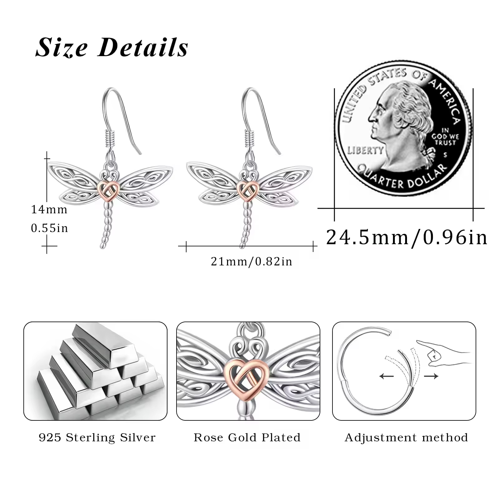 Fine Jewelry 925 Sterling Silver Rhodium Plated&Rose Gold Plated Celtic Knot Dragonfly Hook Earrings