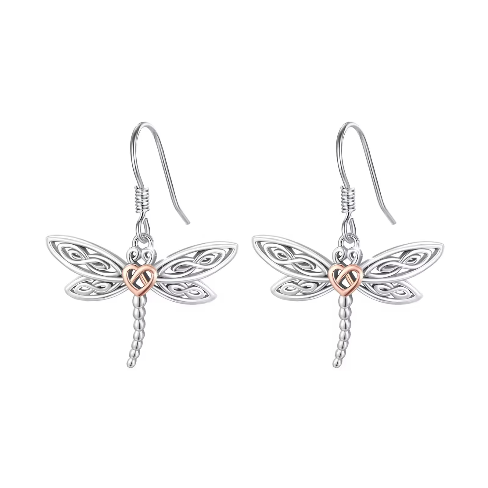 Fine Jewelry 925 Sterling Silver Rhodium Plated&Rose Gold Plated Celtic Knot Dragonfly Hook Earrings