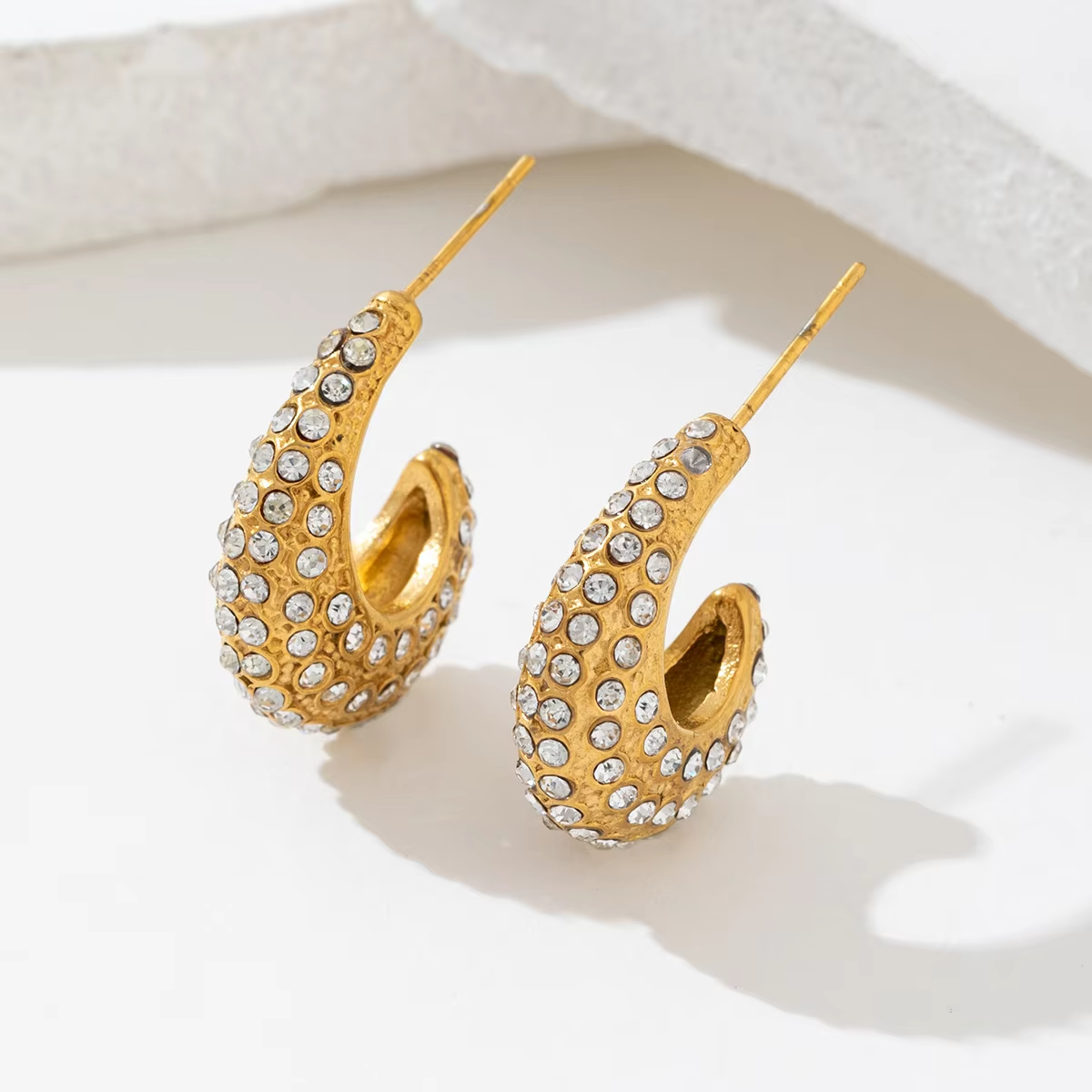 Fine Jewelry Earrings18K Gold Plated Stainless Steel C Shape Hoop Earrings Hypoallergenic Full CZ Cubic Earrings Women Gift