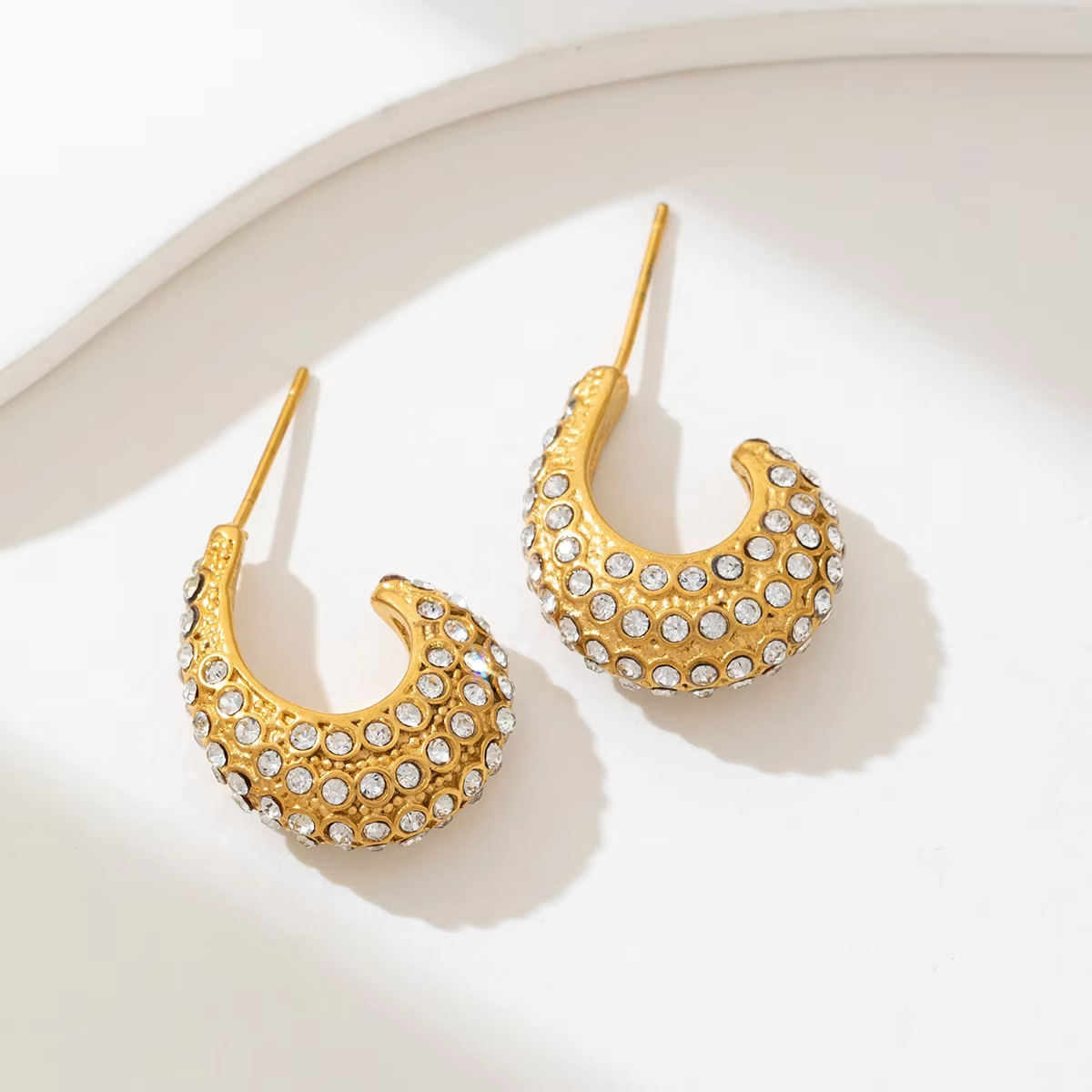 Fine Jewelry Earrings18K Gold Plated Stainless Steel C Shape Hoop Earrings Hypoallergenic Full CZ Cubic Earrings Women Gift