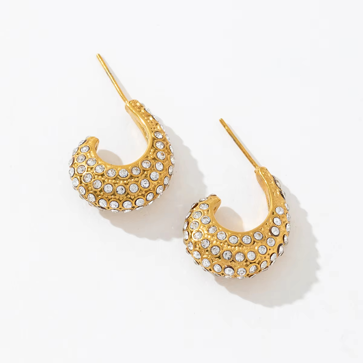 Fine Jewelry Earrings18K Gold Plated Stainless Steel C Shape Hoop Earrings Hypoallergenic Full CZ Cubic Earrings Women Gift