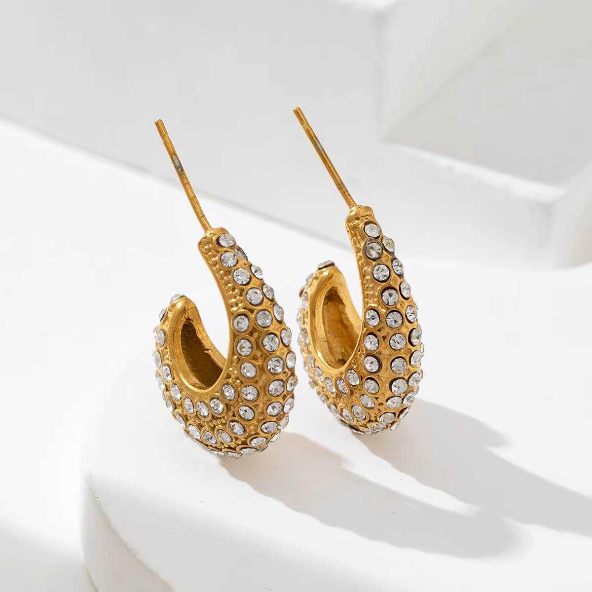 Fine Jewelry Earrings18K Gold Plated Stainless Steel C Shape Hoop Earrings Hypoallergenic Full CZ Cubic Earrings Women Gift