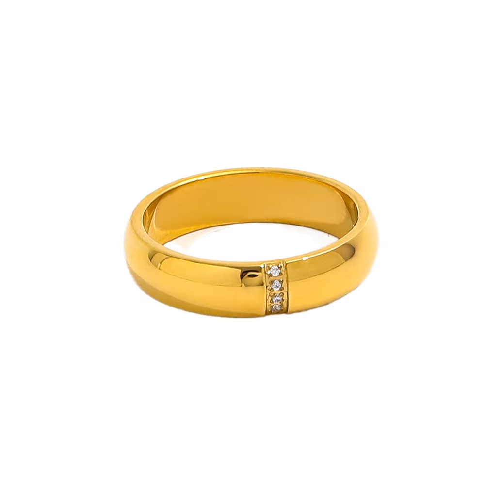 Classic PVD Gold Band Ring – Hypoallergenic Stainless Steel with 3 Zircon Inlay for Women