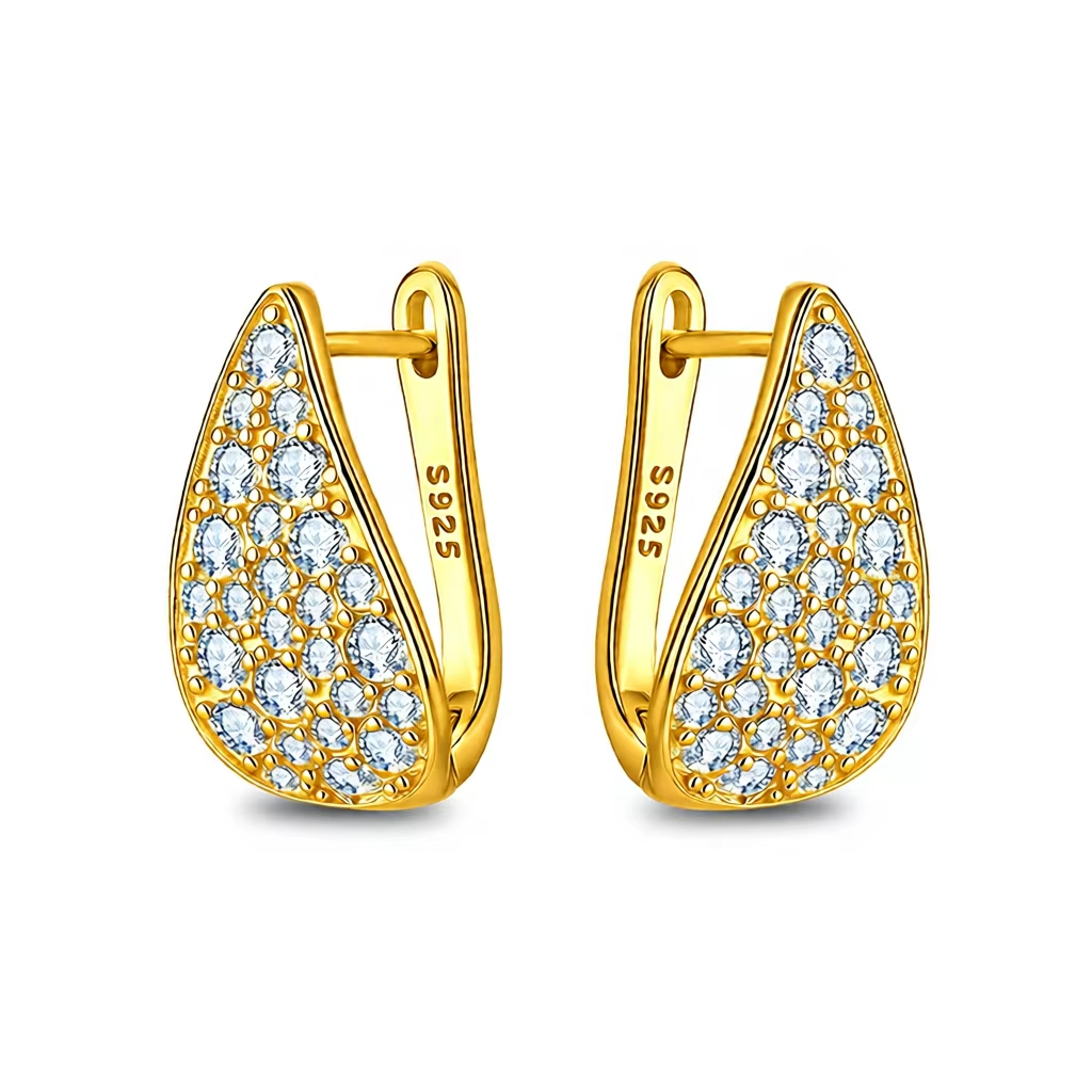 Fine Jewelry S925 Sterling Silver Gold Plated Pave Setting 1.75MM 2.5MM VVS GRA Moissanite U Shape Hoop Earrings for Women