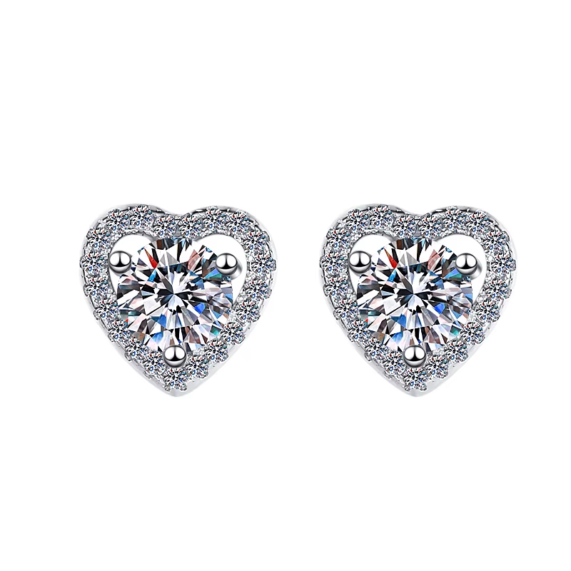 Fine Jewelry Wholesale Prices Heart Shaped Wedding Gift S925 Silver VVs1 Moissanite Stud Earrings for Women Ladies