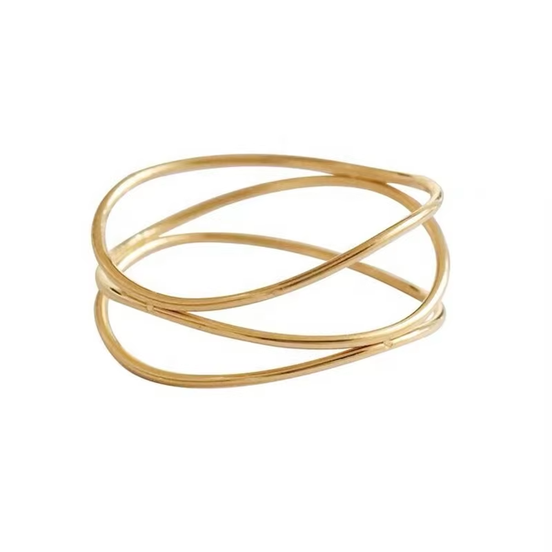French Minimalist 18K Gold Plated Triple Wire Ring – Stainless Steel Three Layers Geometric Non-Fade Band for Women