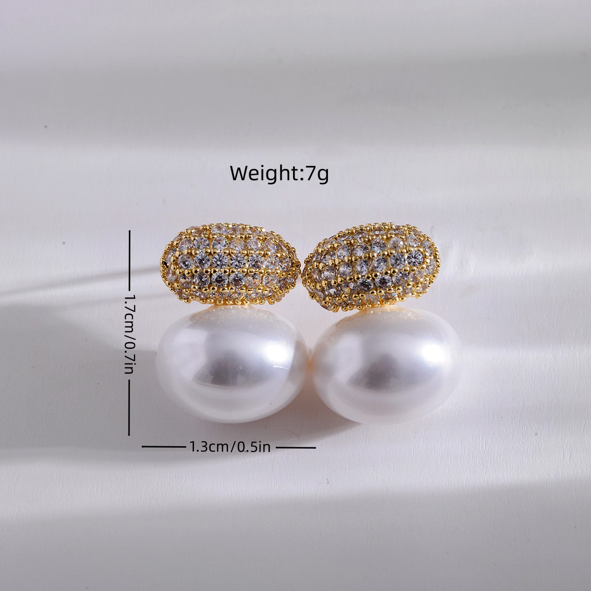 French Retro Geometric Imitation Pearl Stud Earrings Gold Plated Brass Zircon Jewelry