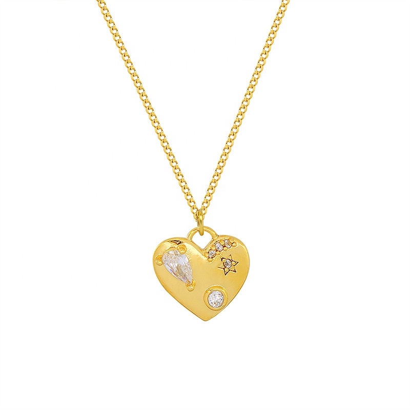 French Style 18K Gold Stainless Steel Plated Jewelry Set Light Luxury Zircon Heart Earrings Necklace for Anniversary