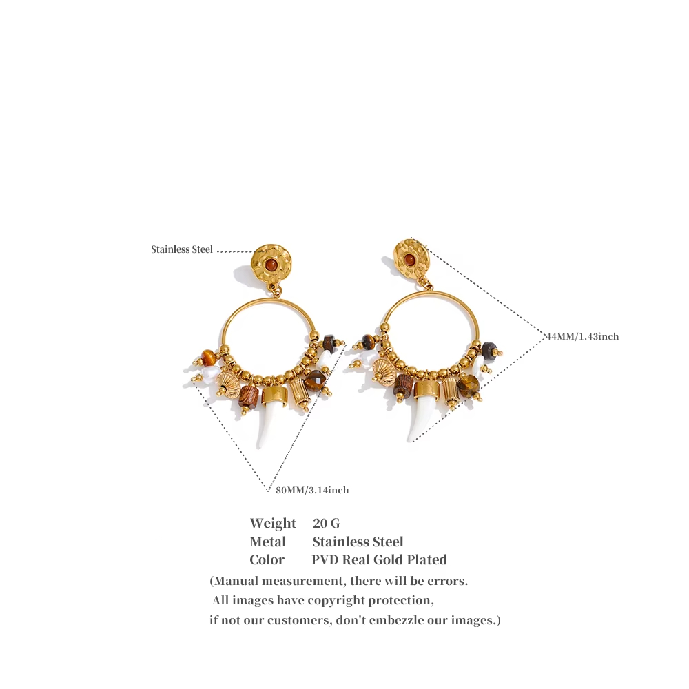 French Style Exaggerated Resin Ivory 80MM Drop Earrings Stainless Steel Gold Plated Hoop Earrings Jewelry