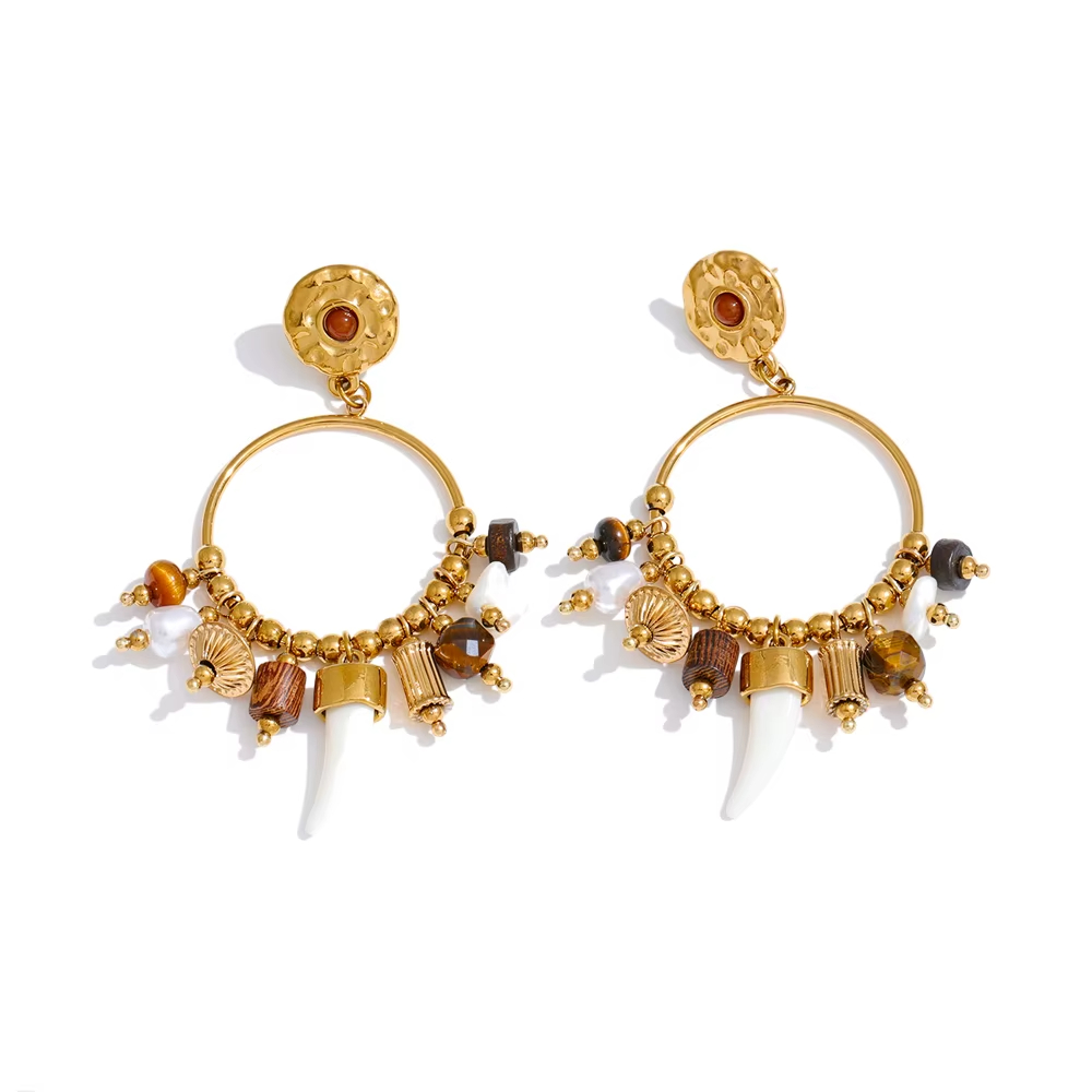 French Style Exaggerated Resin Ivory 80MM Drop Earrings Stainless Steel Gold Plated Hoop Earrings Jewelry