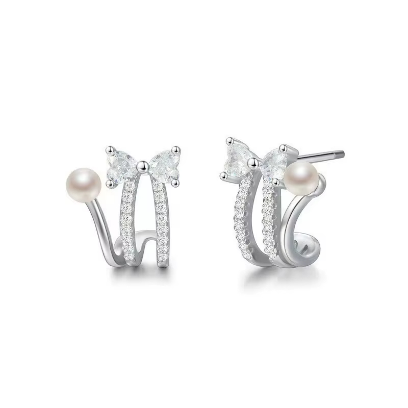 Luxury Exquisite Retro Micro Zircon Bow Earrings Fashionable Explosion Small Fragrance Light Trendy Geometric Party Brass