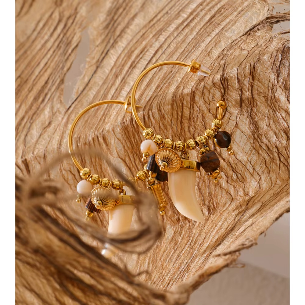 French Style Exaggerated Resin Ivory 80MM Drop Earrings Stainless Steel Gold Plated Hoop Earrings Jewelry