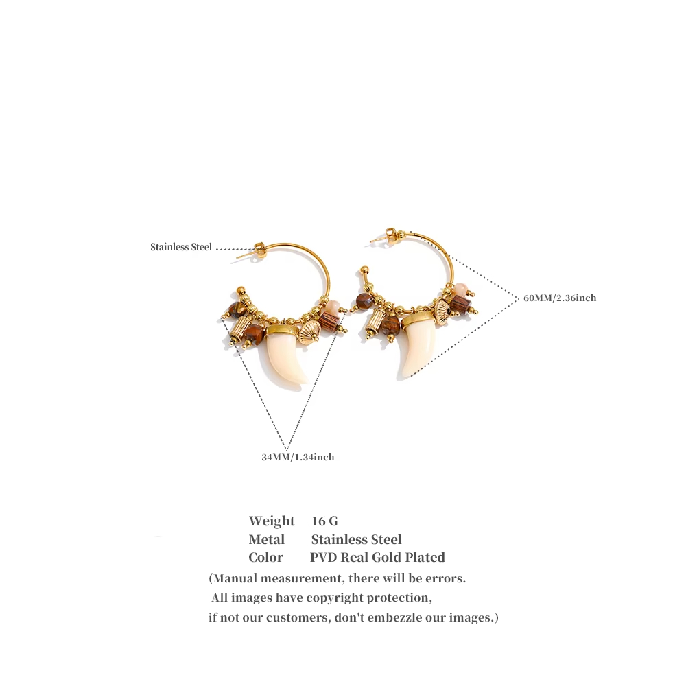 French Style Exaggerated Resin Ivory 80MM Drop Earrings Stainless Steel Gold Plated Hoop Earrings Jewelry