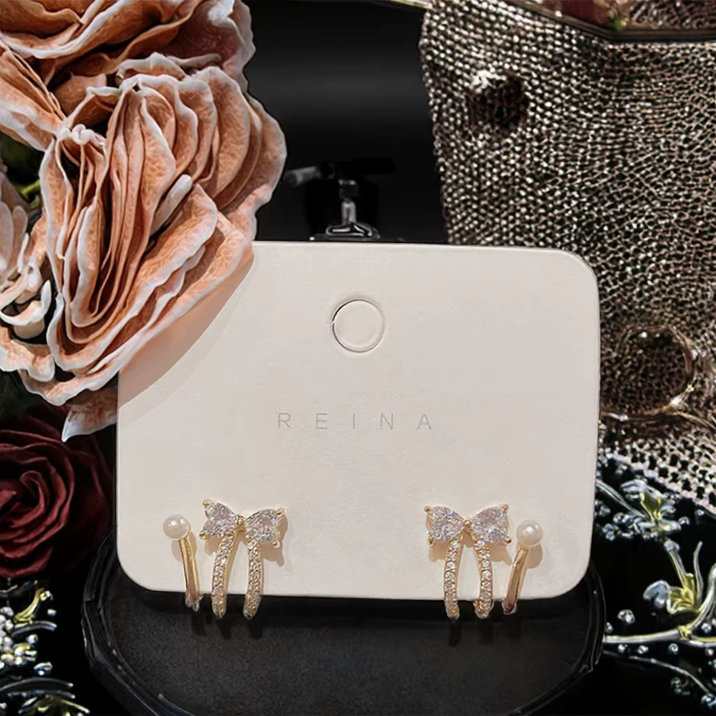 Luxury Exquisite Retro Micro Zircon Bow Earrings Fashionable Explosion Small Fragrance Light Trendy Geometric Party Brass