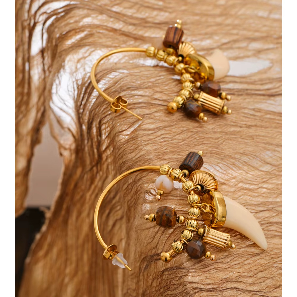 French Style Exaggerated Resin Ivory 80MM Drop Earrings Stainless Steel Gold Plated Hoop Earrings Jewelry