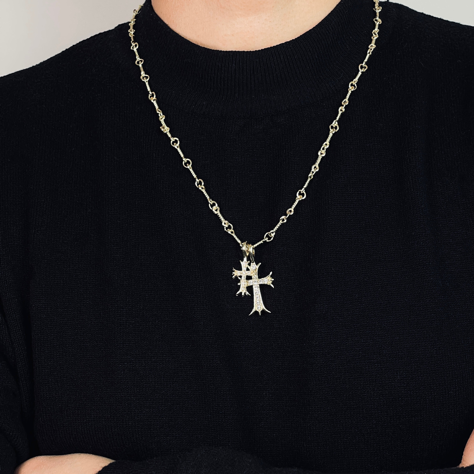 Full Iced Out Cross Couple Necklace Stainless Steel Jewelry Pendant Chain Luxury Matching Lovers Gift