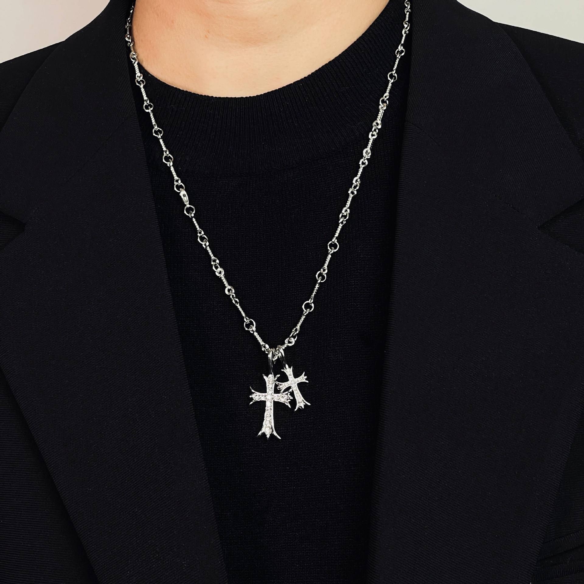 Full Iced Out Cross Couple Necklace Stainless Steel Jewelry Pendant Chain Luxury Matching Lovers Gift