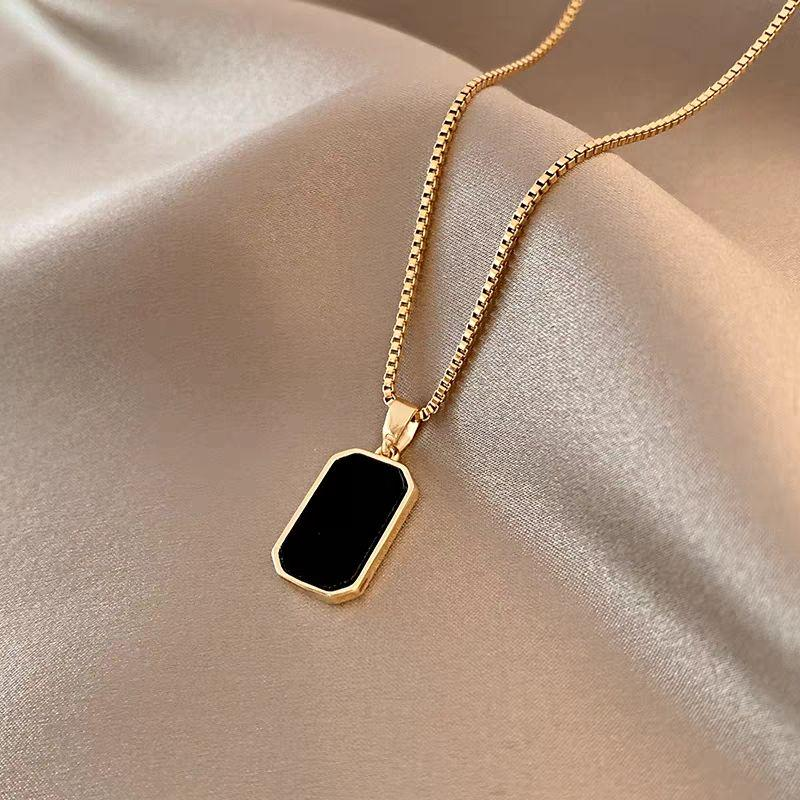 Geometric Black and Gold Pendant Necklace for Women