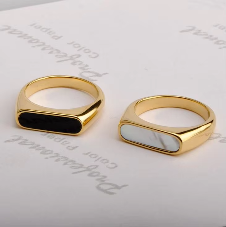 Geometric Shell Charm Titanium Steel Ring – 18K Gold Plated Fashion Index Finger Ring for Women