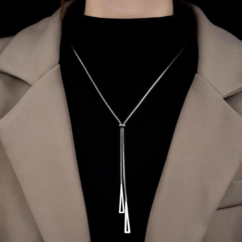 Geometric Silver Bar Y Necklace – Minimalist Lariat Jewelry for Women