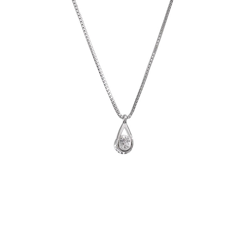 Geometric Teardrop Zircon Pendant Necklace for Women – Minimalist Box Chain Clavicle Necklace