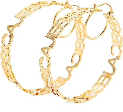 Girls Personalised Initial Letter Nameplate Gold Stainless Steel Round Custom Hoop Name Earrings