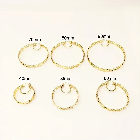 Girls Personalised Initial Letter Nameplate Gold Stainless Steel Round Custom Hoop Name Earrings