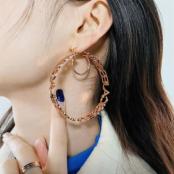 Girls Personalised Initial Letter Nameplate Gold Stainless Steel Round Custom Hoop Name Earrings