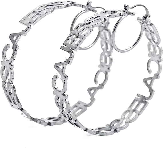 Girls Personalised Initial Letter Nameplate Gold Stainless Steel Round Custom Hoop Name Earrings