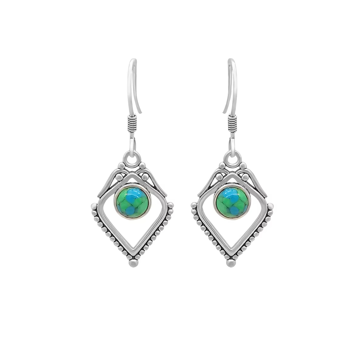 Glamorous Natural Turquoise S925 Silver Jewelry Screw Pattern Drop Earrings with Ancient Design Elegant Gift Woman Girlfriend