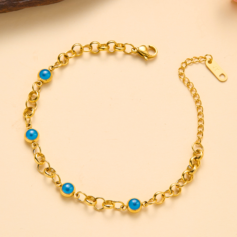 Gold Chain Bracelet with Blue Evil Eye Charms – Adjustable Dainty Link Bracelet for Women, Lucky Protection Jewelry Gift